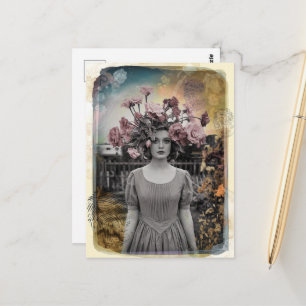 Blumen auf ihrem Kopf Fingerabdruck Foto Postkarte