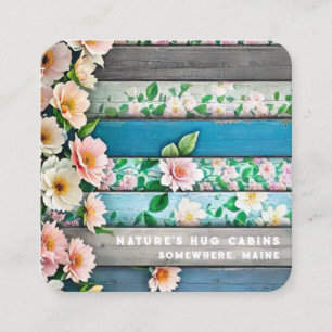 *~* Blumen auf Pastellholz AP49 - Distressed QR Quadratische Visitenkarte
