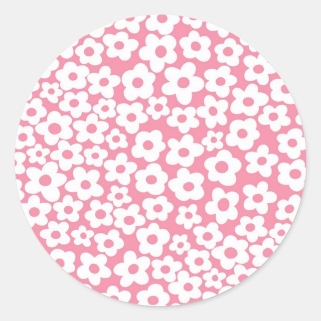 Blumen auf Rosa Runder Aufkleber (Vorderseite)