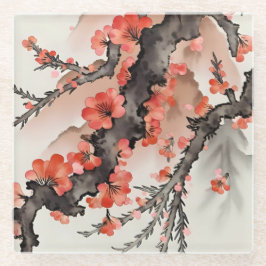 Blumen auf Schwarz Glasuntersetzer