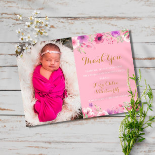 Blumen Baby Mädchen Foto Schrift Danke Rosa Geburt Ankündigung