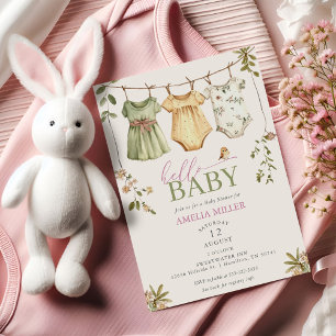 Blumen-Babywäscheleine Hallo Baby-Baby-Party Einladung