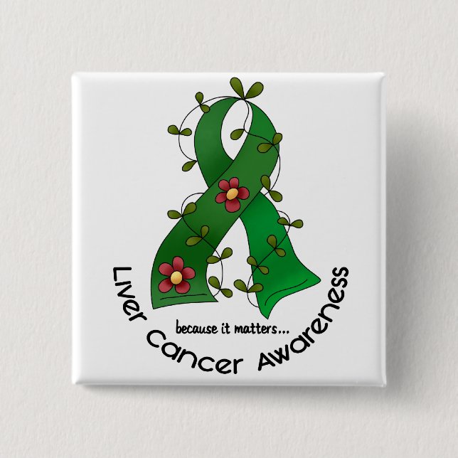 Blumen-Band LEBER-KREBS (SMARAGDgrün Band) Button (Vorderseite)