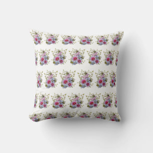 Blumen & Bienen Digitale Zeichnung, rosa Stockrose Kissen
