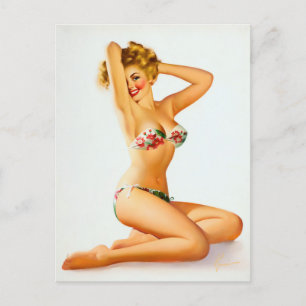 Blumen-Bikini-Pin-up Postkarte