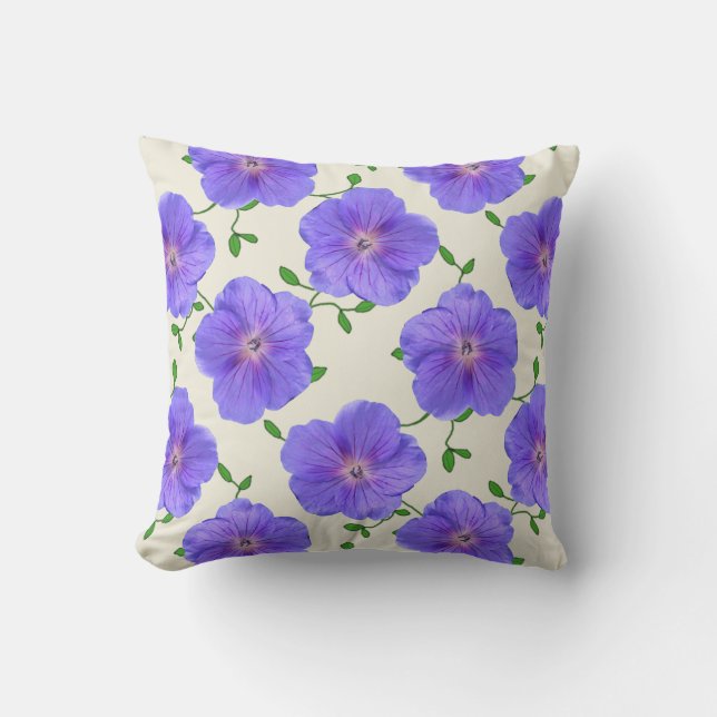 Blumen-blaue Pelargonie auf irgendeiner Farbe Kissen (Vorderseite)