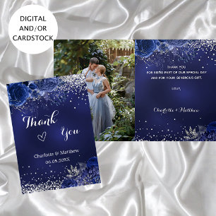 Blumen blauen Foto Hochzeit danken Ihnen Karte