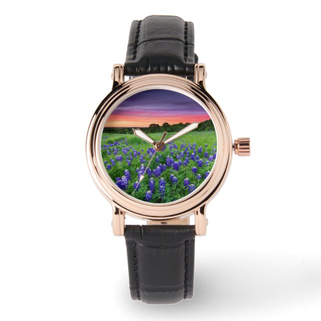 Blumen | Bluebonnets bei Sunset Texas Armbanduhr (Vorderseite)