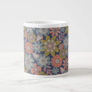Blumen blühen & blühen in Korallen, Blau & Grün Jumbo-Tasse