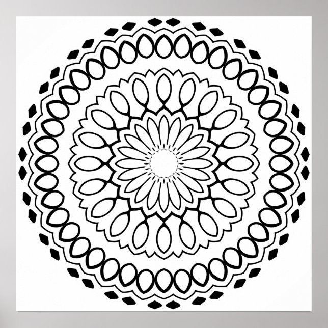 Blumen-Blüten-Mandala-Malvorlage mit fetten Ringen Poster (Vorne)