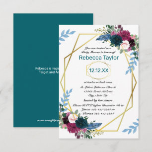 Blumen Blüten Mod Vert Türkis - 3x5 Baby Shower Einladung