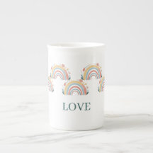 Blumen-Boho-Regenbogen-Bone-China-Tasse