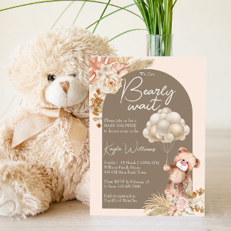 Blumen Boho Teddy Bärenballons Einladung