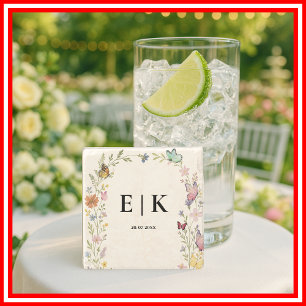 Blumen-Boho-Wildblumen-Schmetterling-Monogramm-Hoc Steinuntersetzer