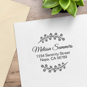 Blumen Botanischer Kranz Schattierte Adresse Gummistempel
