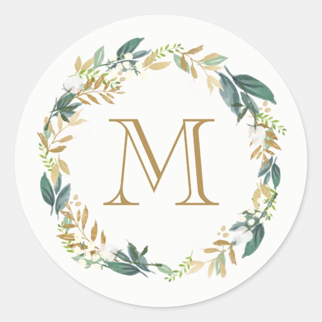 Blumen Botanisches Monogramm Sticker (Vorderseite)