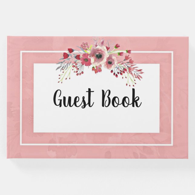 Blumen Bough Frame Vintag Rosa Gästebuch (Vorderseite)