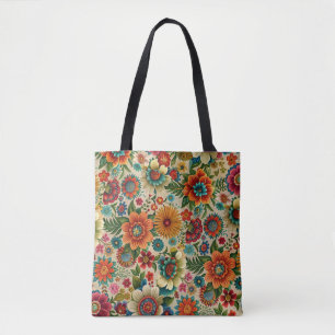 Blumen braun lila orange Cottagecore-Muster  Tasche