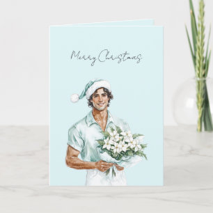 Blumen Brauner Haar Mann Weihnachten Karte