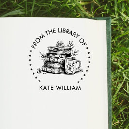 Blumen-Bücherstapel & Kaffee Aus der Bibliothek vo Permastempel