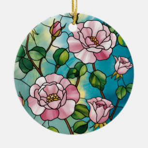 Blumen-Buntglas-Effekt Rosa Blumen Botanisch Keramik Ornament