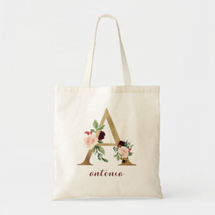 Blumen-Burgunder-Gold-Rouge personalisierter Buchs Tragetasche