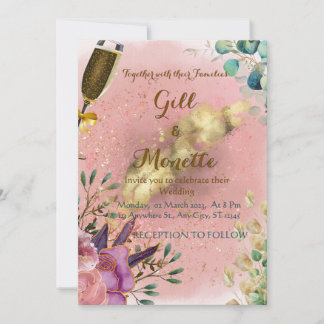 Blumen Champagner Hochzeitskarte Einladung