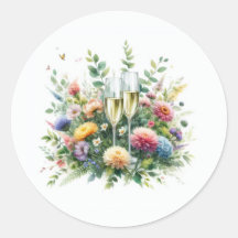Blumen-Champagner-Party-Aufkleber