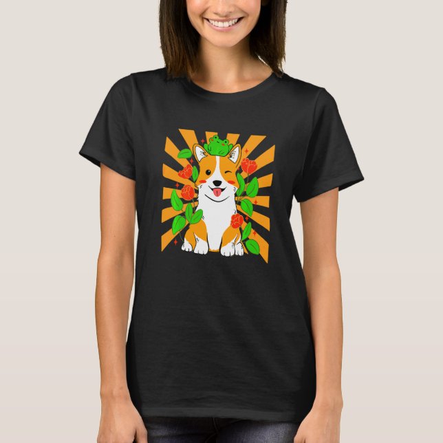 Blumen Corgi Hund   T-Shirt (Vorderseite)