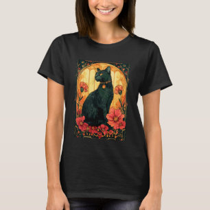Blumen Cottagecore Schwarze Katze & Mond Whimsical T-Shirt