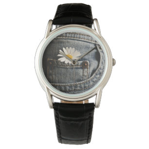 Blumen Daisy in Jeans Pocket Armbanduhr