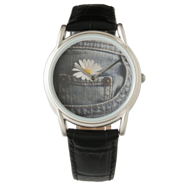 Blumen | Daisy in Jeans Pocket Armbanduhr (Vorderseite)