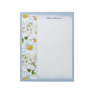 Blumen-Daisy-Vintage-Staubblau-Aquarell-Name Notizblock