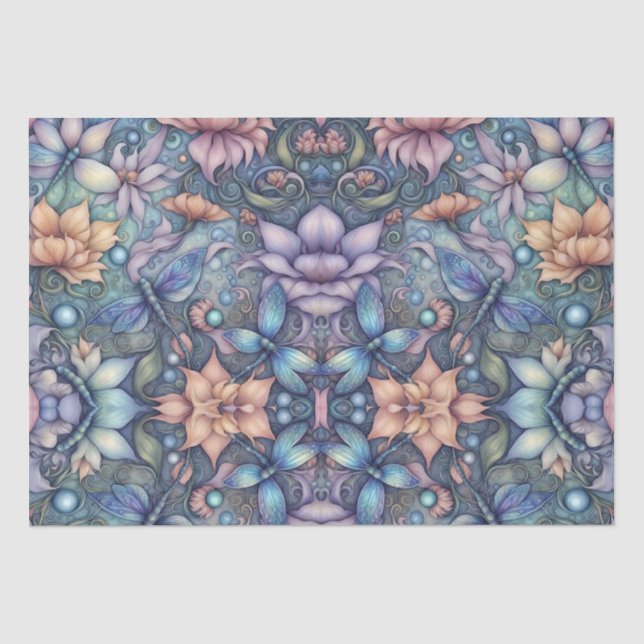 Blumen Damask Blue Gold Seidenpapier (Vorderseite)