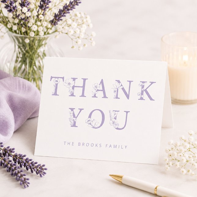 Blumen-Dankeskarten | Lavendel-Baby-Party Dankeskarte (Thank-you card with lavender florals)