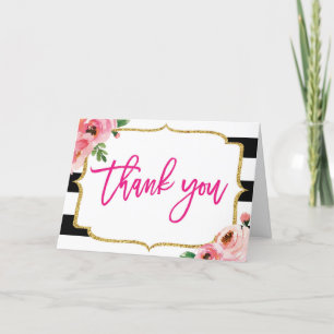 Blumen Dankeskarten mit schwarzen und weißen Strei Dankeskarte