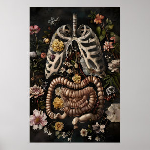 Blumen-Darm-Anatomie-Druck, Gothic Dark Poster