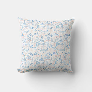 Blumen-Design Boho-Blockdruck blau rosa Mädchenhaf Kissen