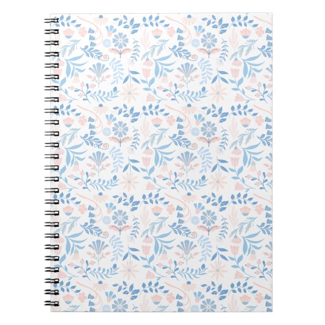Blumen-Design Boho-Blockdruck blau rosa Mädchenhaf Notizblock (Vorderseite)