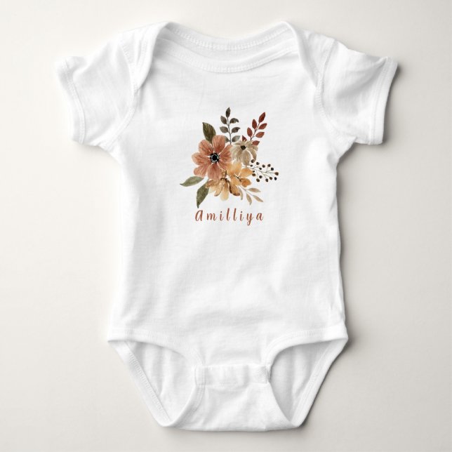 Blumen drucken Personalisierter Name Niedlich Mord Baby Strampler (Vorderseite)