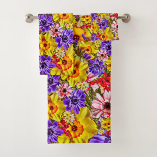 Blumen-Duschvorhang Badhandtuch Set