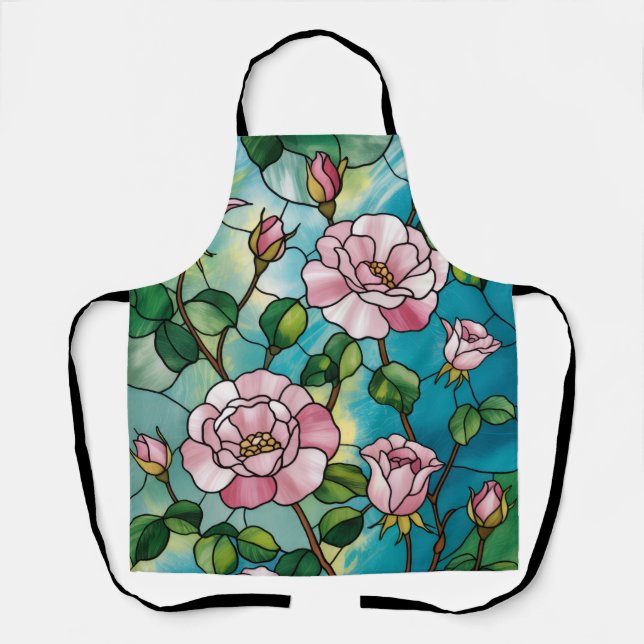 Blumen-Effekt mit Glasmalerei Rosa Blumen Botanisc Schürze (Vorderseite)