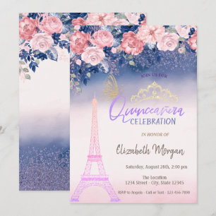 Blumen,Eiffelturm Schmetterling Ombre Quinceanera Einladung