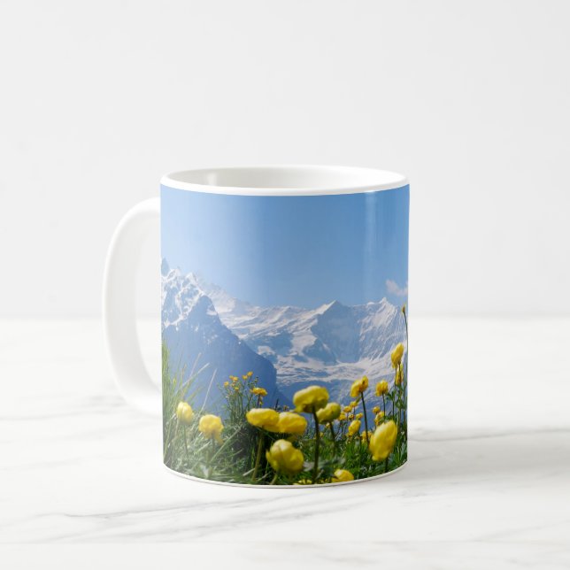 Blumen | Eiger Monch Schweizer Alpen Kaffeetasse (Vorderseite Links)