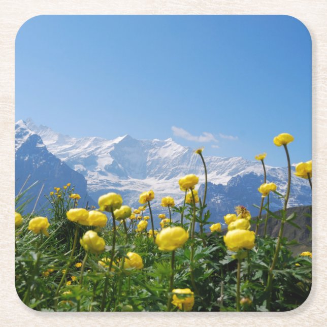 Blumen | Eiger Monch Schweizer Alpen Rechteckiger Pappuntersetzer (Vorderseite)