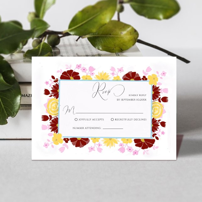 Blumen einzigartige elegante farbenfrohe Hochzeit RSVP Karte (Von Creator hochgeladen)