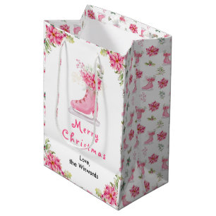 Blumen-Eislaufschuh Pink Frohe Weihnachten Mittlere Geschenktüte