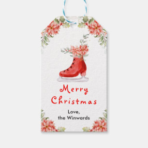Blumen-Eislaufschuh Rot Frohe Weihnachten Geschenkanhänger