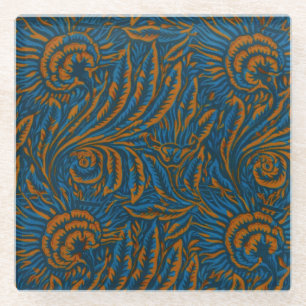 Blumen Elegance Blau & Gold, Kunst & Handwerk Desi Glasuntersetzer