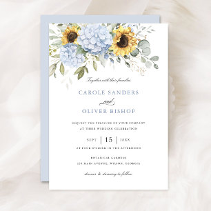 Blumen Elegant Blue Hydrangea Sonnenblumen Hochzei Einladung
